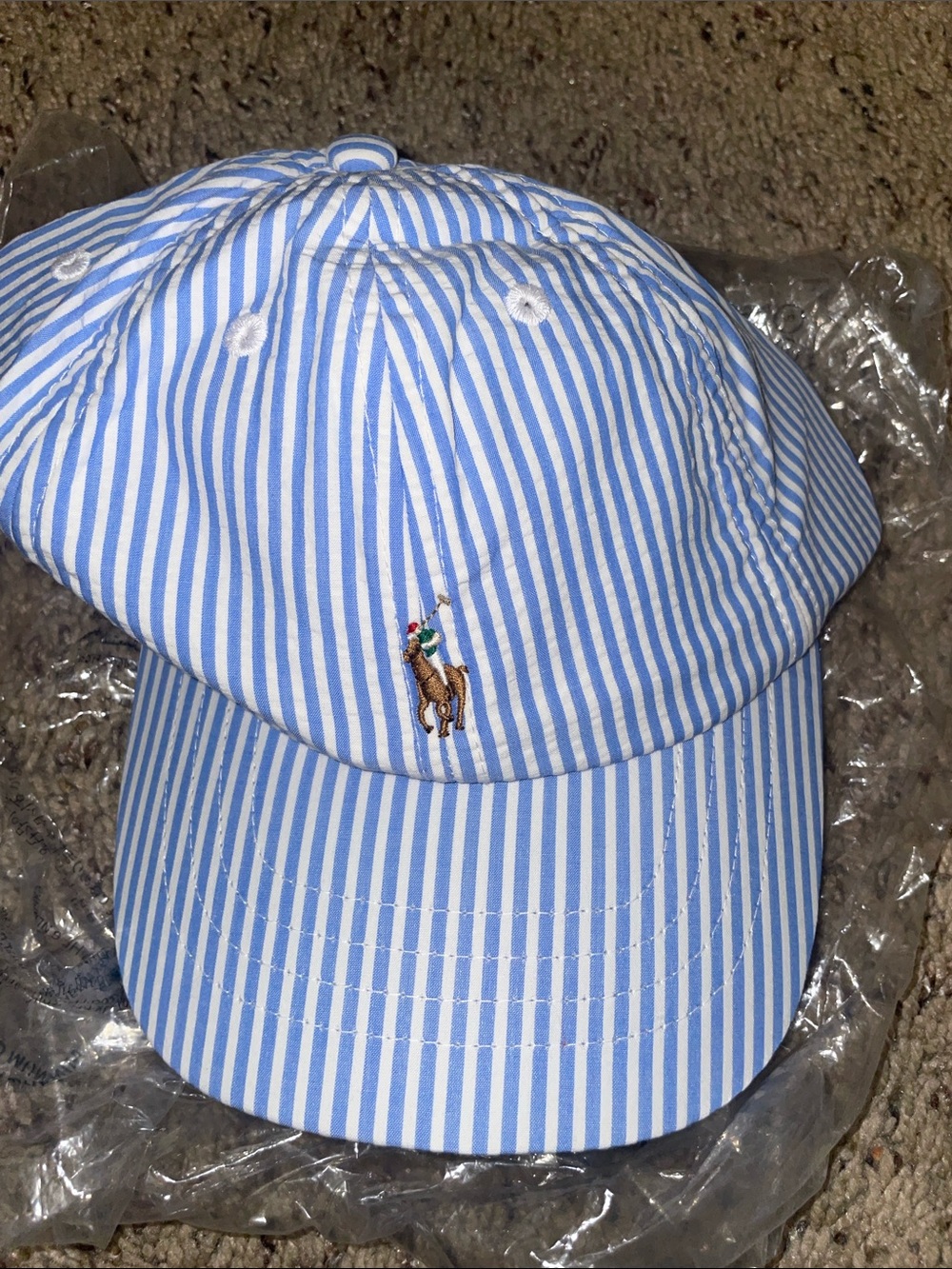 Ralph Lauren Light Blue & White Striped Polo Cap